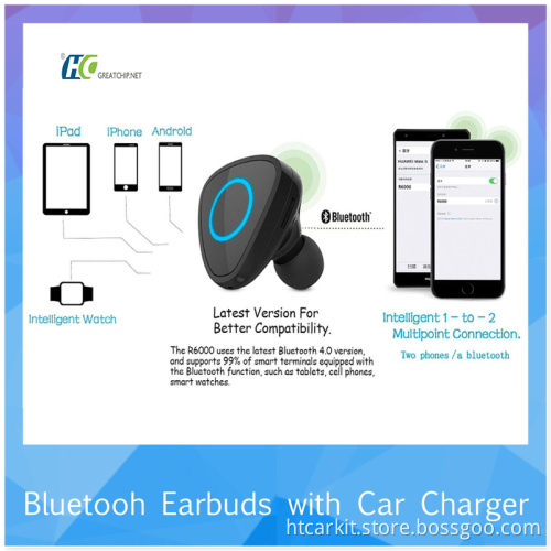 China Factory Bluetooth Stereo mini Bluetooth Earpiece with Car Charger